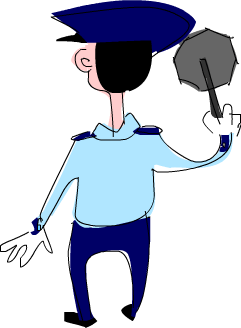 Stop right there, criminal scum! Nobody breaks the law on my watch! Now pay your fine or it's off to jail.